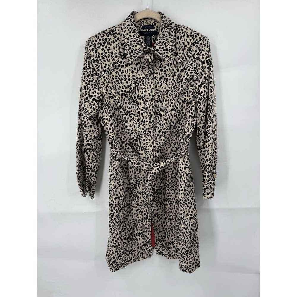 Jones Wear Animal Print Long Belted Coat Women 12 Brown Boho Chic Indie Indie